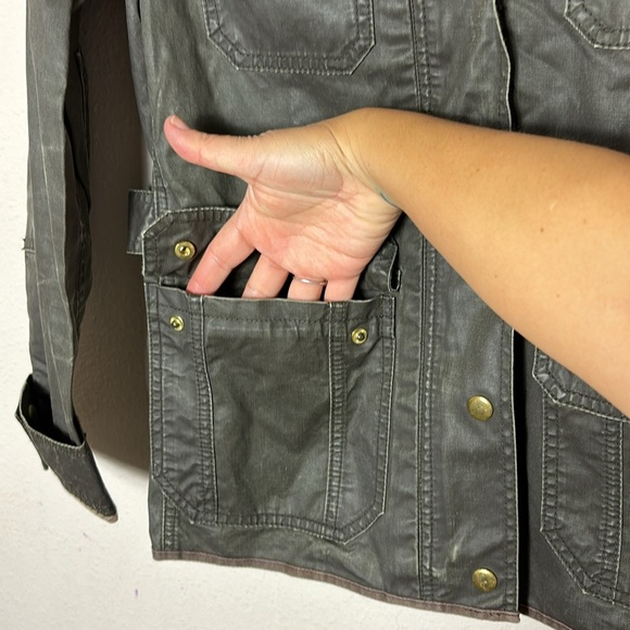J. Crew Dark Olive Waxed Cotton Field Jacket Snap Button Zipper Down size Small - Picture 6 of 12